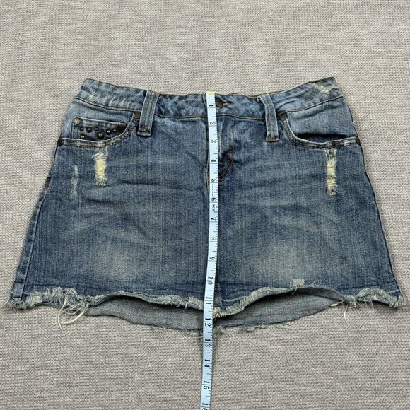 Hint Jeans Womens Blue Denim Skirt Distressed Studded Pockets Medium Wash Size 5 - Picture 11 of 12
